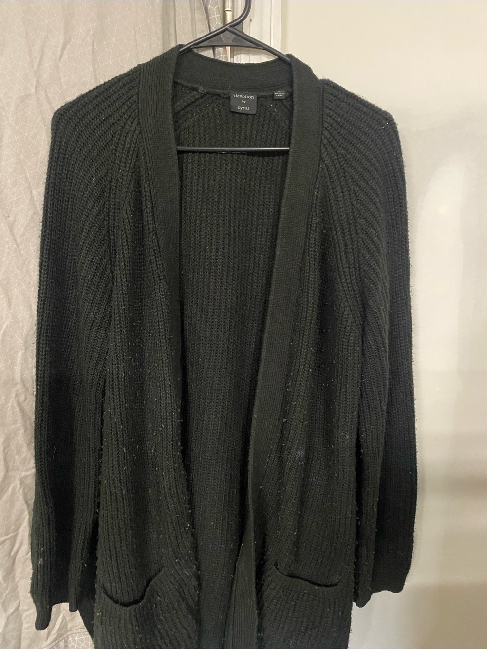 Cyrus Black Open-Front Ribbed Knit Cardigan